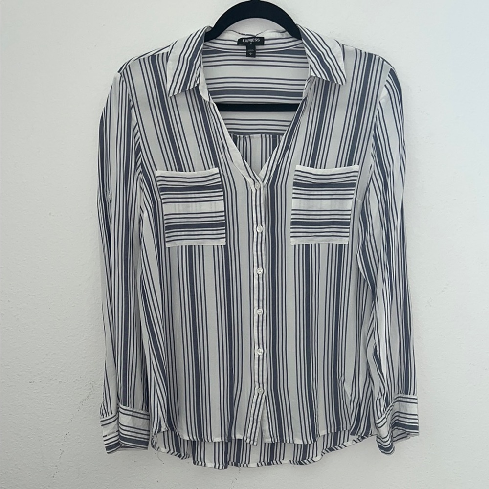 Express Portofino Striped Botton Up Blouse